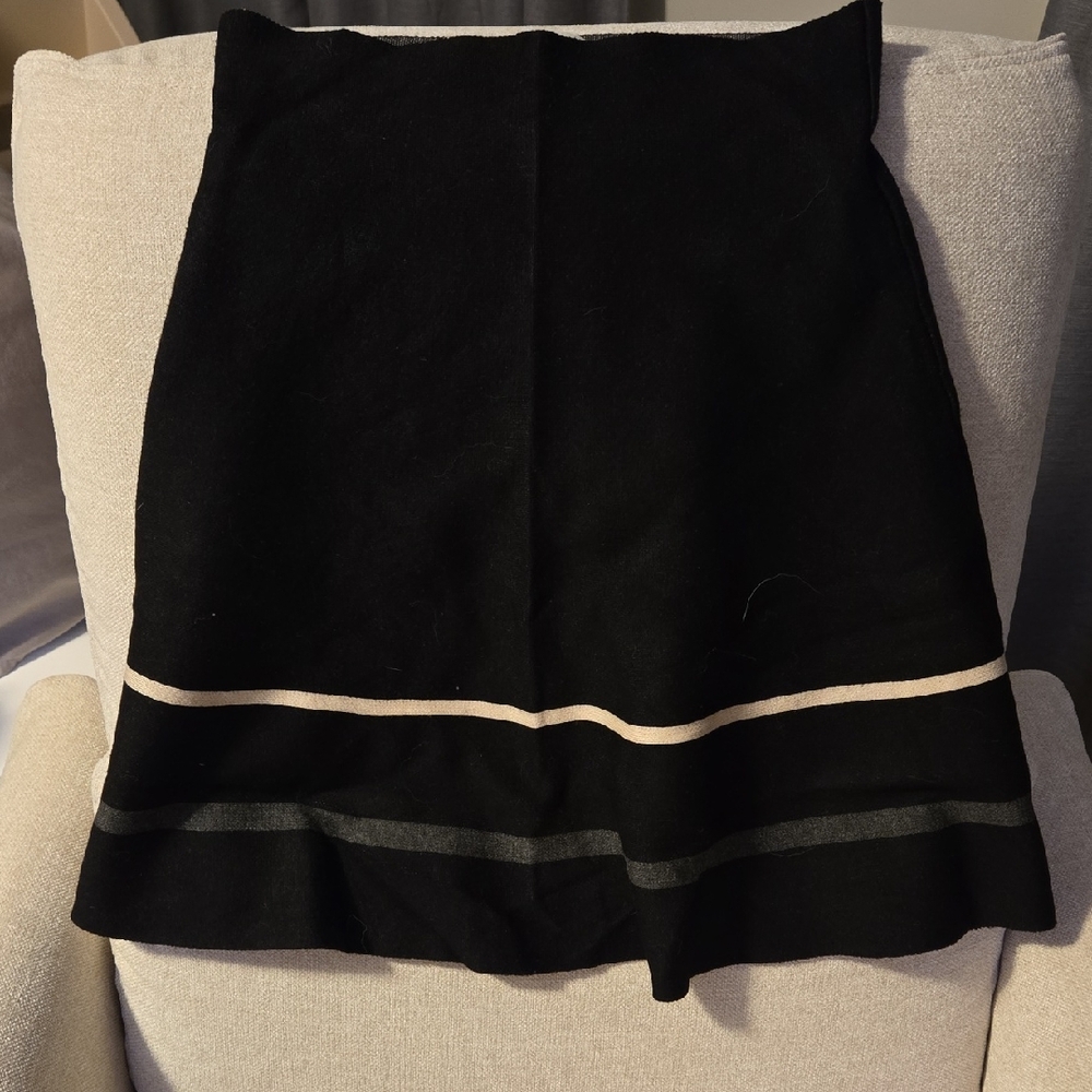 Max Studio Black Midi Skirt with Gray Stripes
